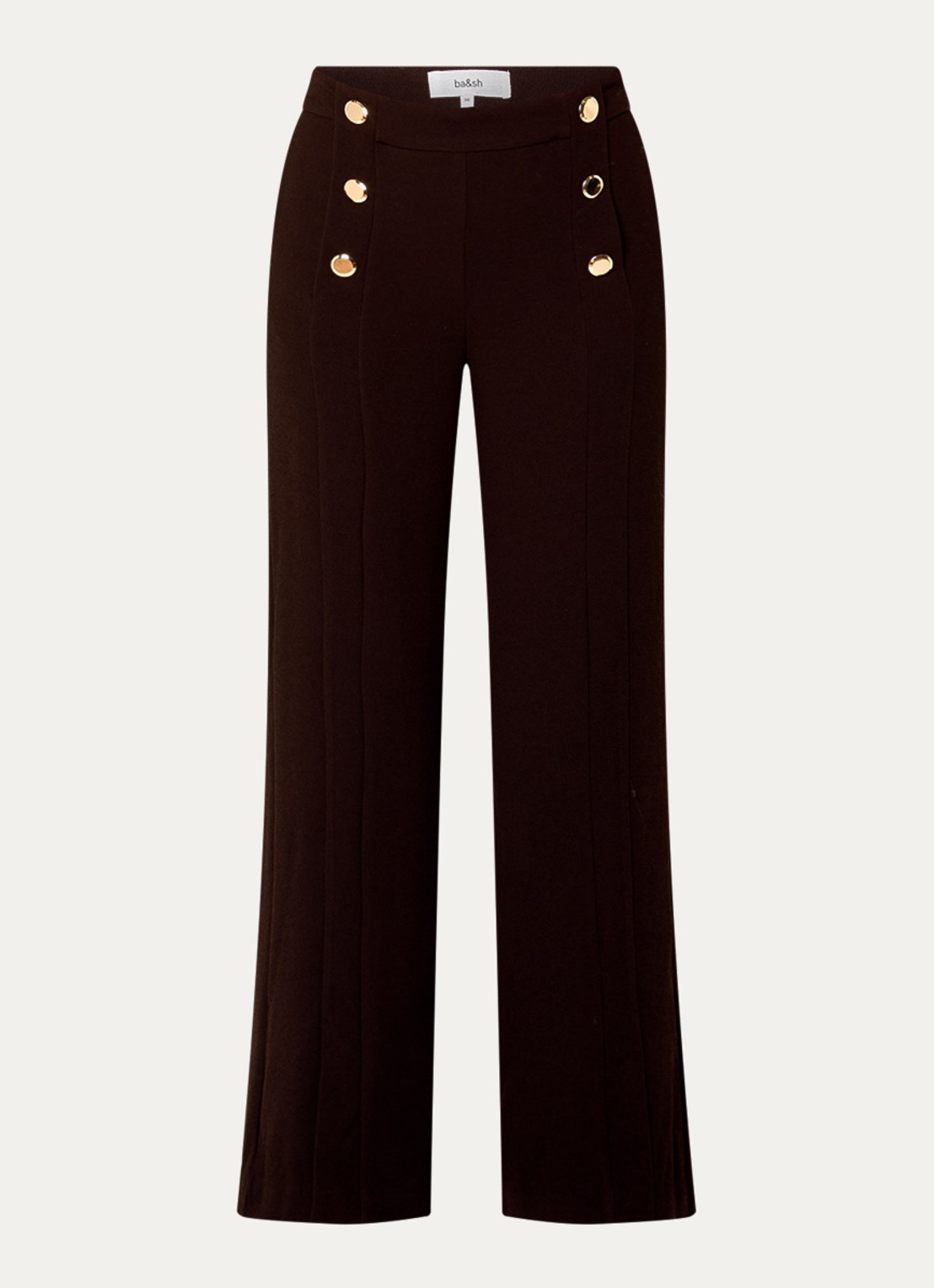 ba&sh Falcon high waist wide fit pantalon met split en sierknopen - voorkant 2 donkerbruin