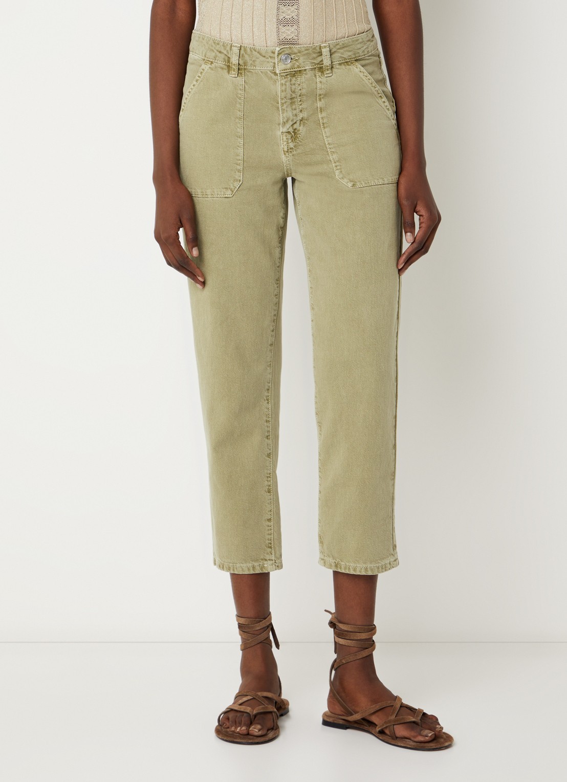 ba&sh Fally mid waist cropped slim fit jeans met gekleurde wassing - detail 3 khaki