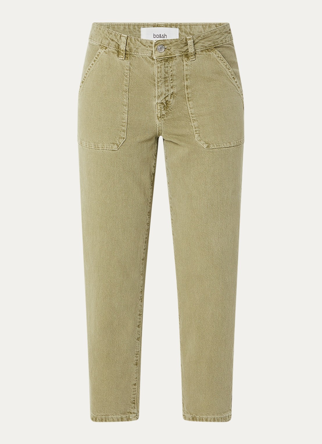 ba&sh Fally mid waist cropped slim fit jeans met gekleurde wassing - voorkant khaki