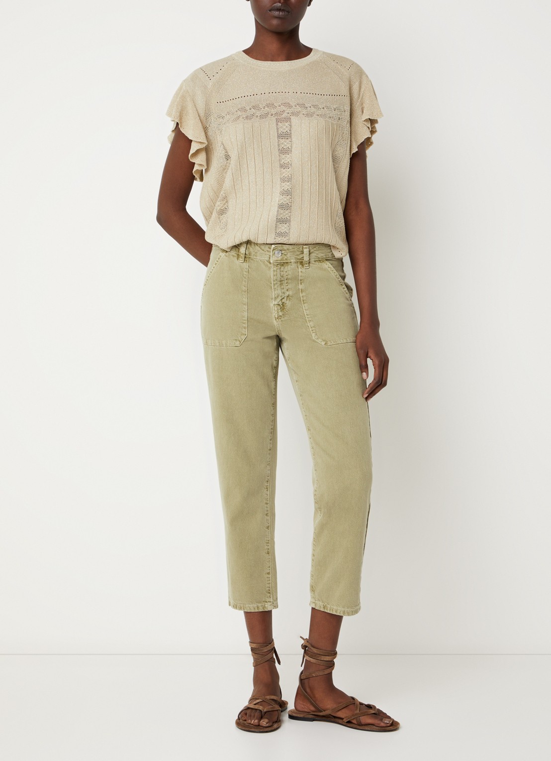 ba&sh Fally mid waist cropped slim fit jeans met gekleurde wassing - voorkant 2 khaki