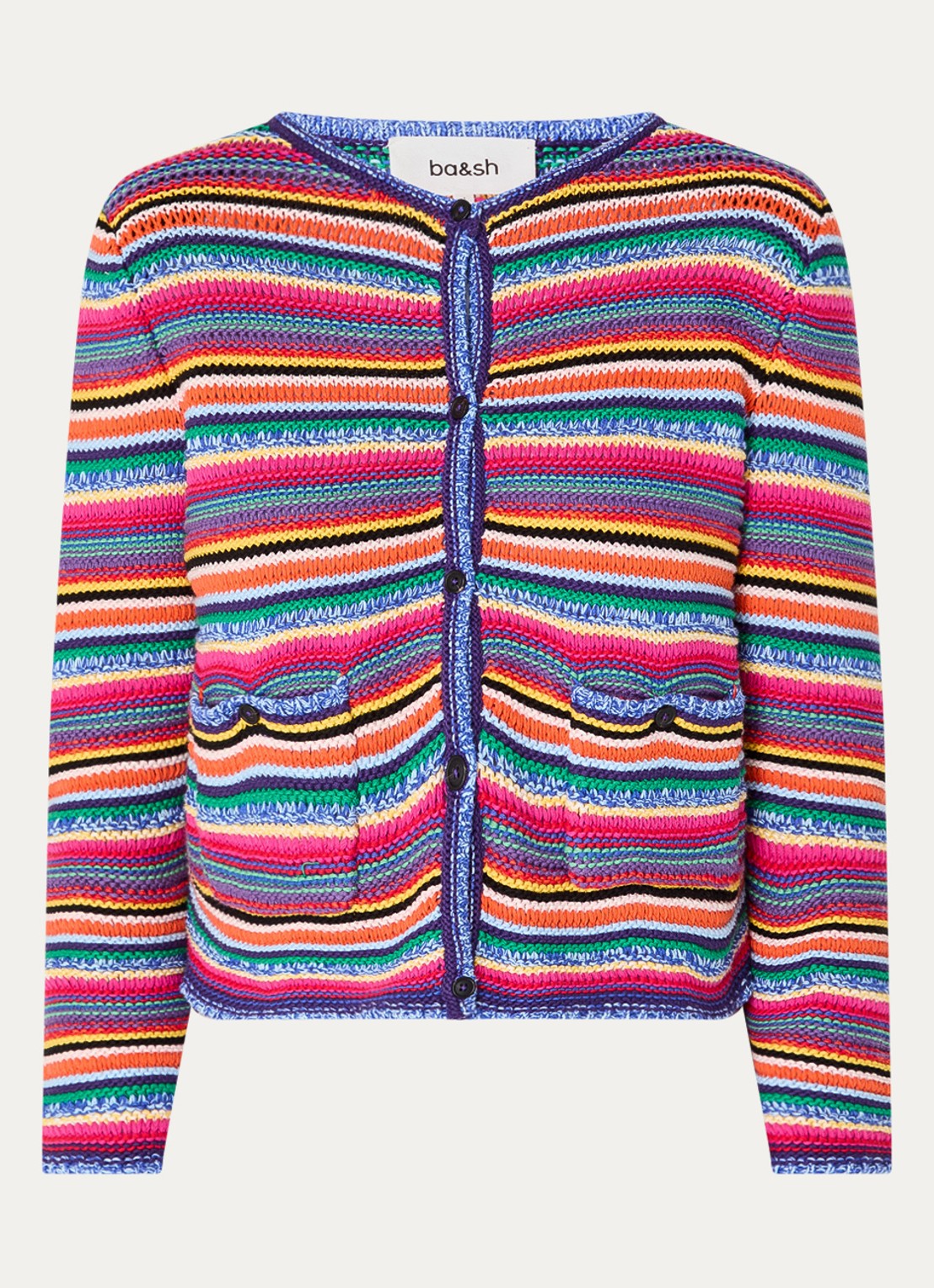 ba&sh Fanny grofgebreid vest met schoudervulling en opgestikte zakken - voorkant blauw