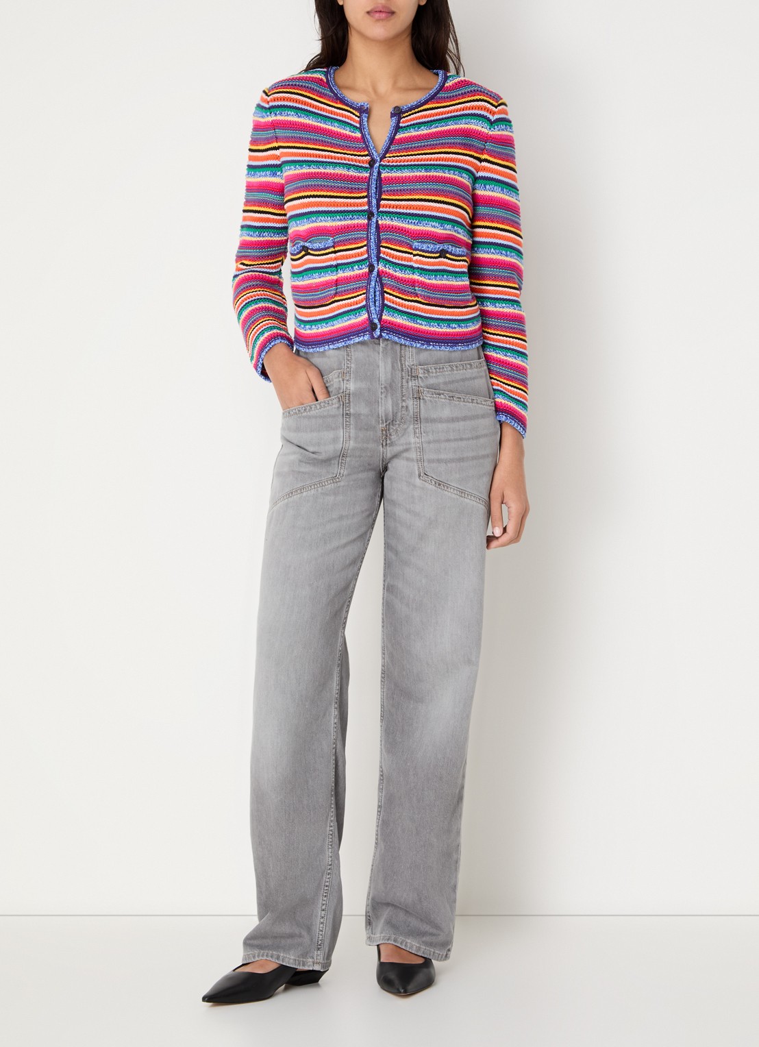 ba&sh Fanny grofgebreid vest met schoudervulling en opgestikte zakken - voorkant 2 blauw