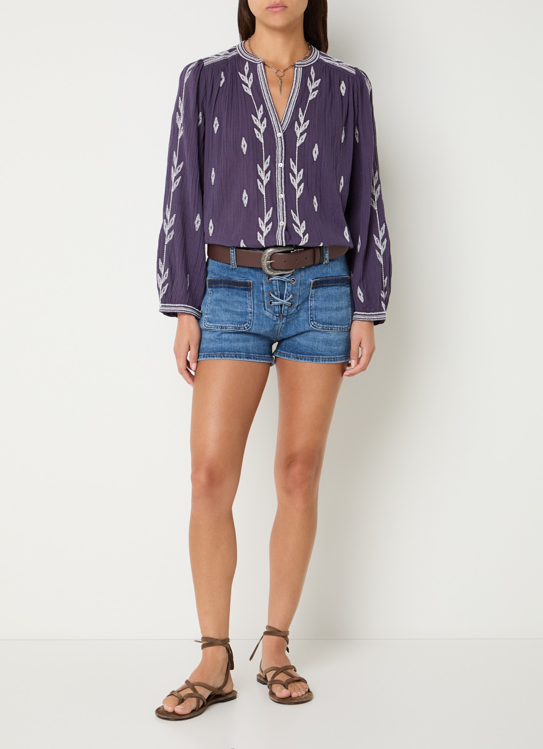 ba&sh Fedora blouse met borduring - voorkant 2 paars