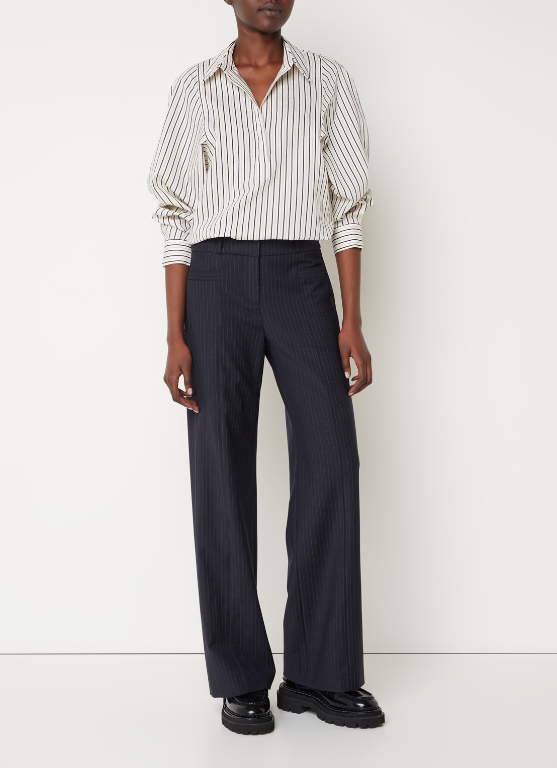 ba&sh Felicia tuniek met streepprint - voorkant 5 creme