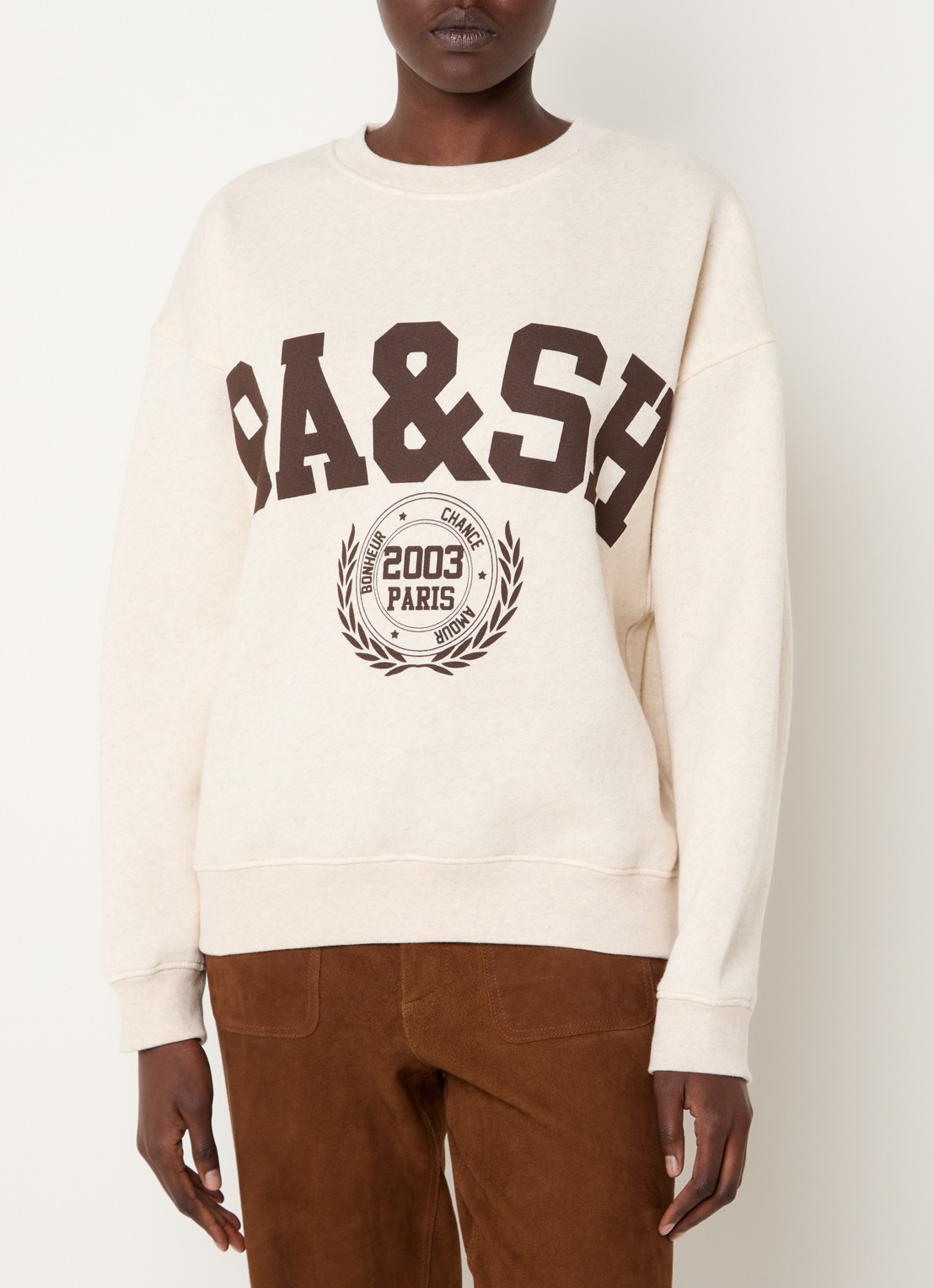 ba&sh Fenja sweater met logoprint en gemêleerd dessin - detail 4 creme