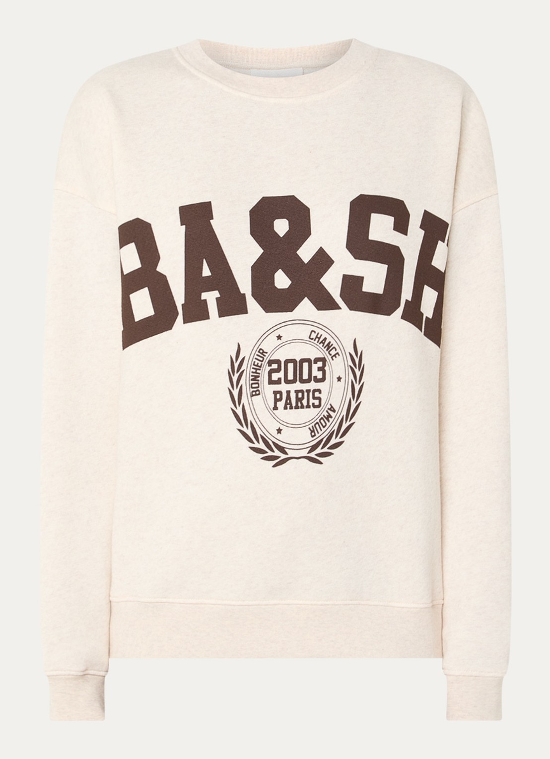 ba&sh Fenja sweater met logoprint en gemêleerd dessin - voorkant 2 creme