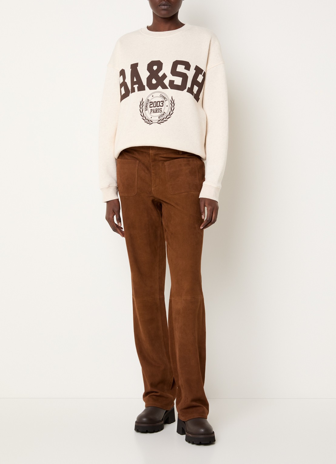ba&sh Fenja sweater met logoprint en gemêleerd dessin - voorkant 3 creme