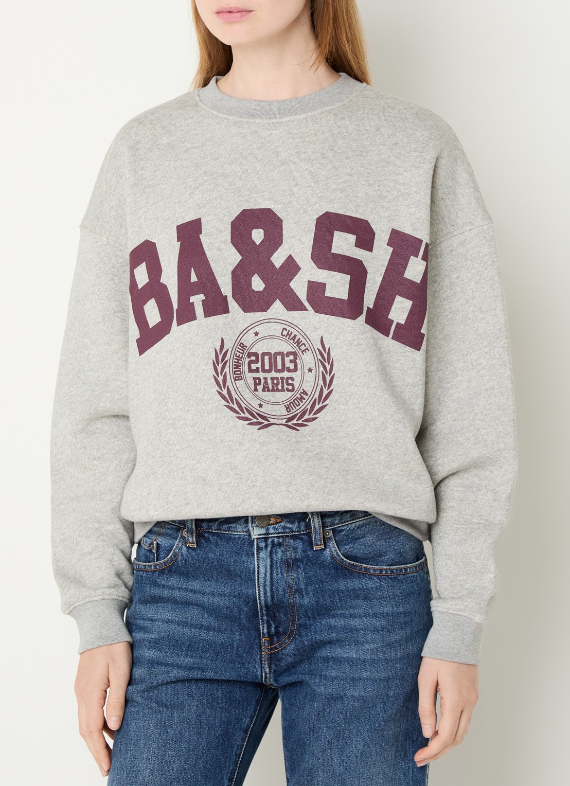 ba&sh Fenja sweater met logoprint - detail 4 grijsmele