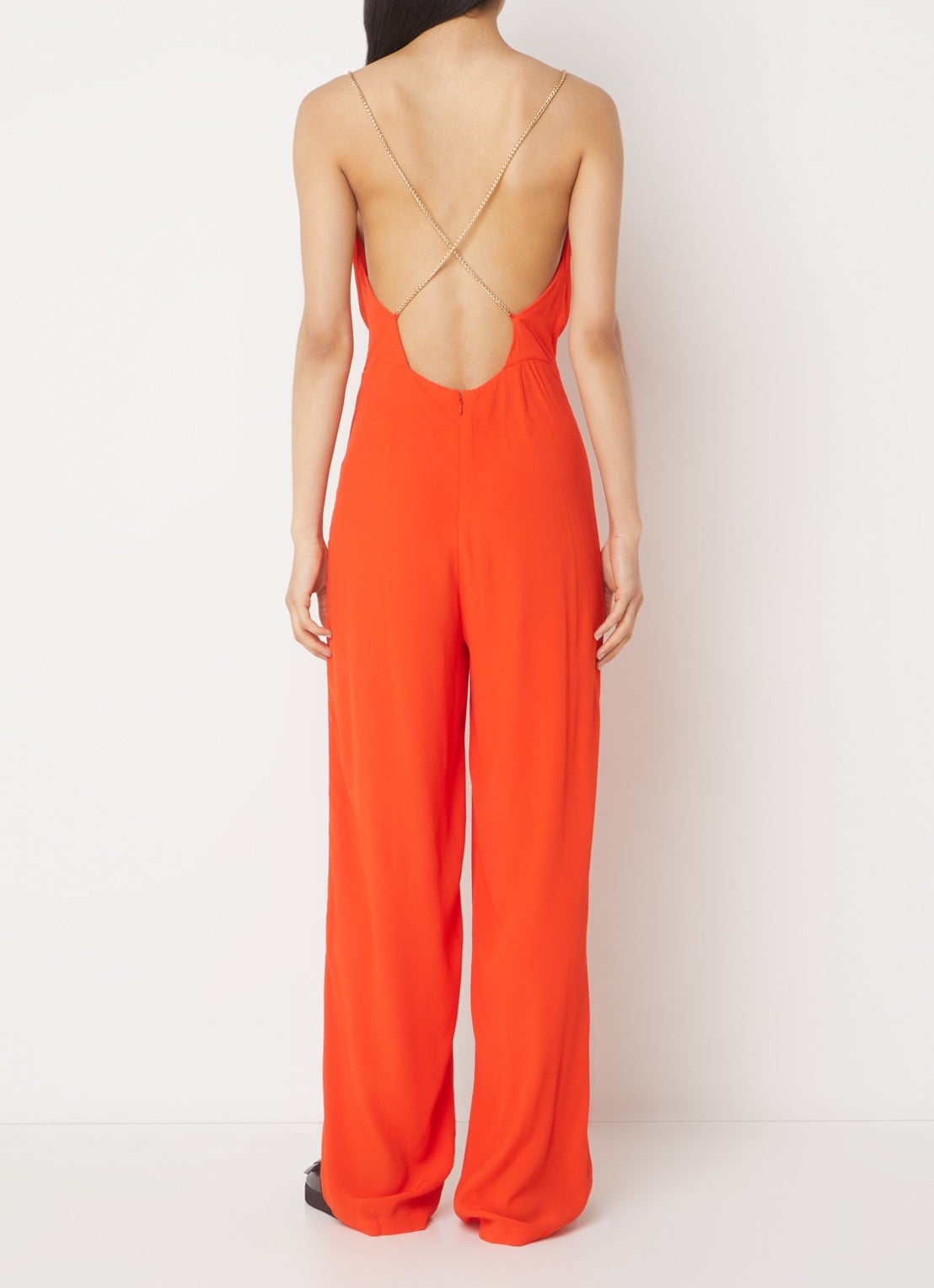 ba&sh Fifia loose fit jumpsuit met rugdecolleté  - voorkant 4 oranjerood