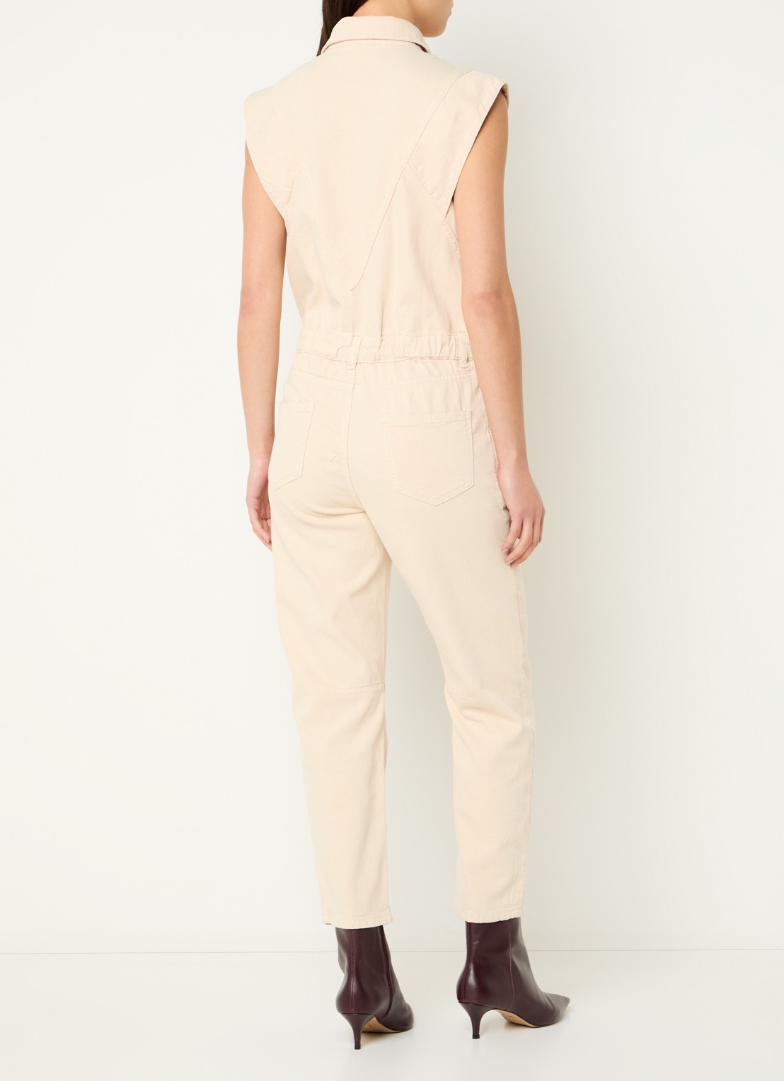 ba&sh Figo straight fit jumpsuit in linnenblend - achterkant beige