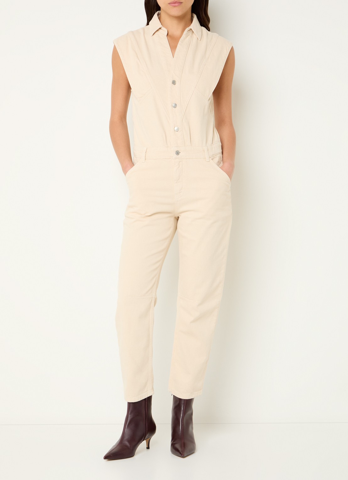 ba&sh Figo straight fit jumpsuit in linnenblend - detail 2 beige