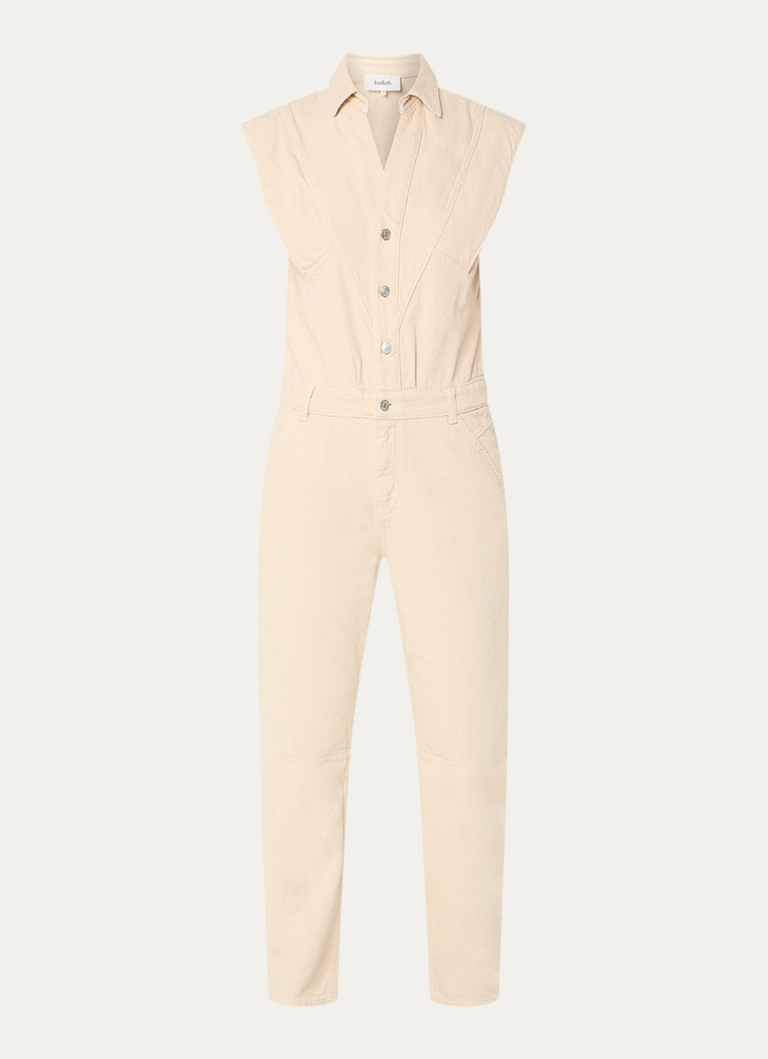 ba&sh Figo straight fit jumpsuit in linnenblend - voorkant 3 beige