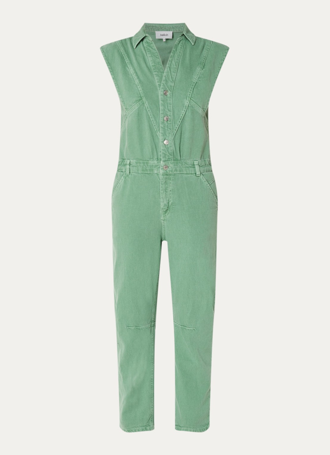 ba&sh Figo straight fit jumpsuit in linnenblend - voorkant 2 donkergroen