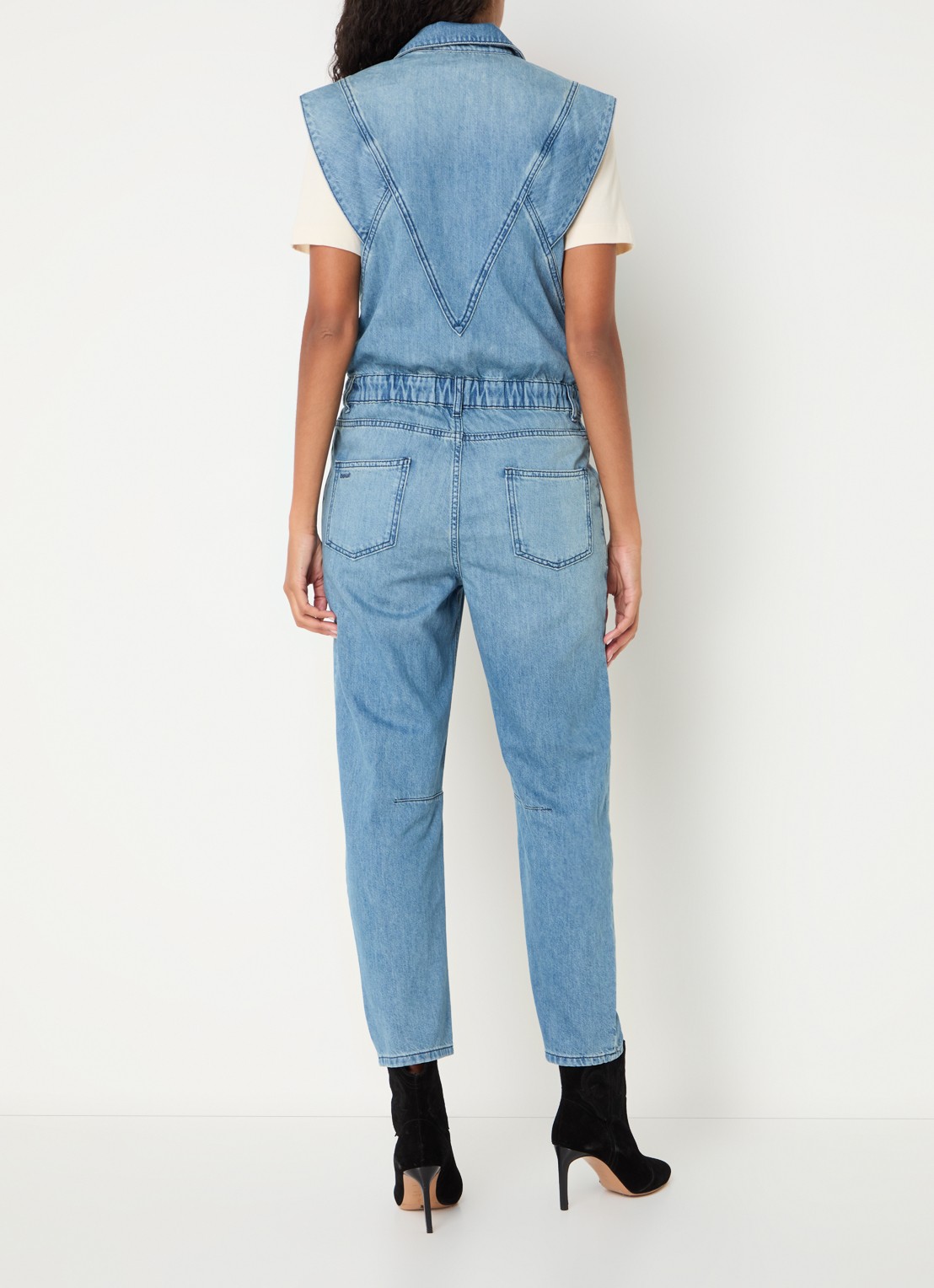 ba&sh Figo straight fit jumpsuit van denim met steekzakken - achterkant indigo