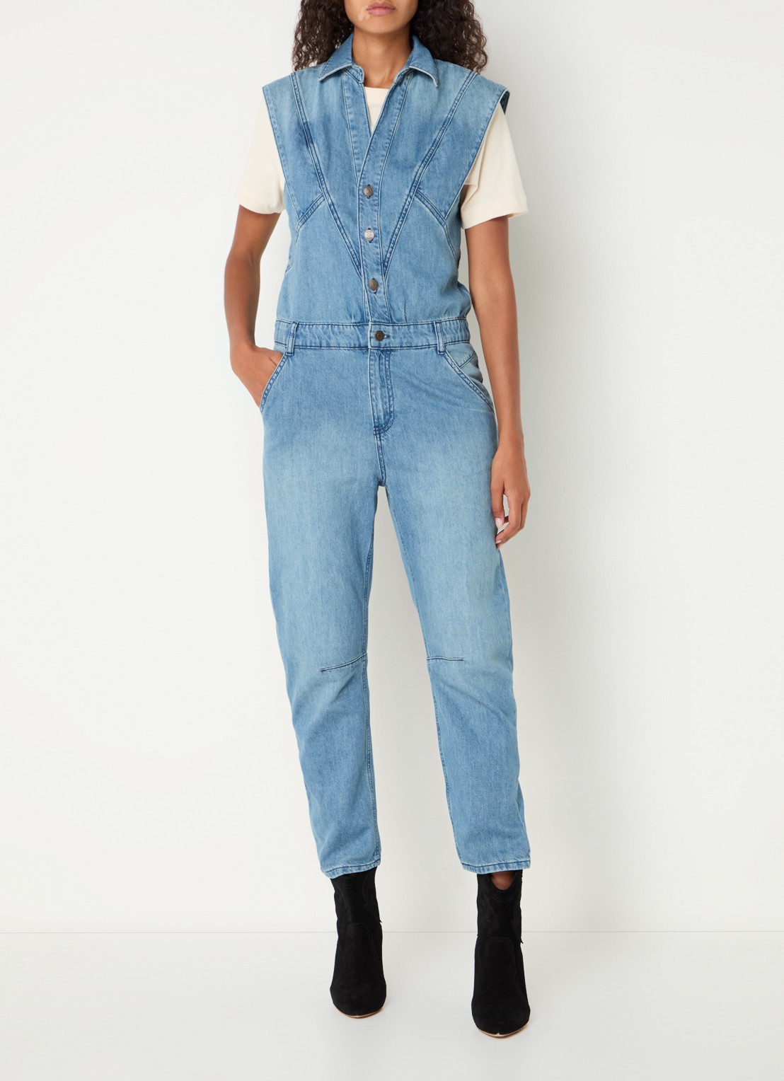 ba&sh Figo straight fit jumpsuit van denim met steekzakken - detail 4 indigo