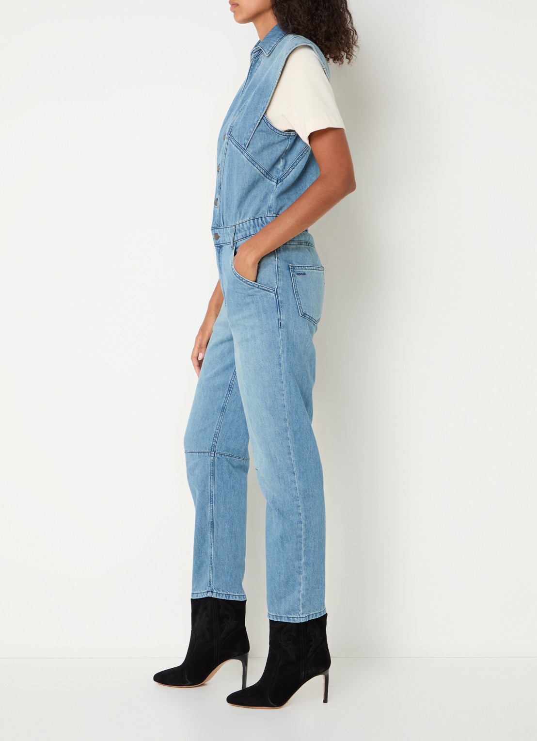 ba&sh Figo straight fit jumpsuit van denim met steekzakken - voorkant 3 indigo