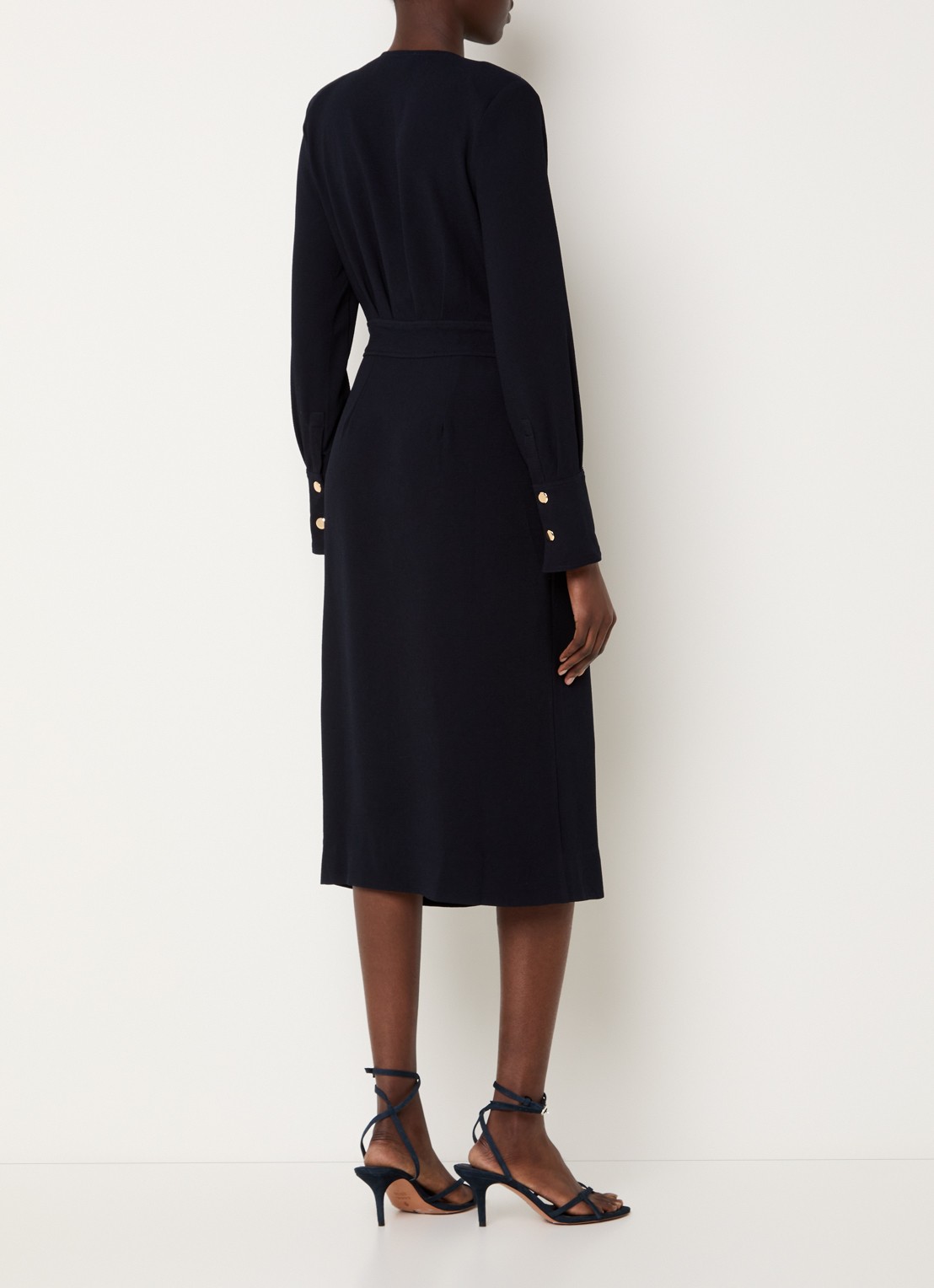ba&sh Fiji midi jurk met split en V-hals - achterkant 4 donkerblauw