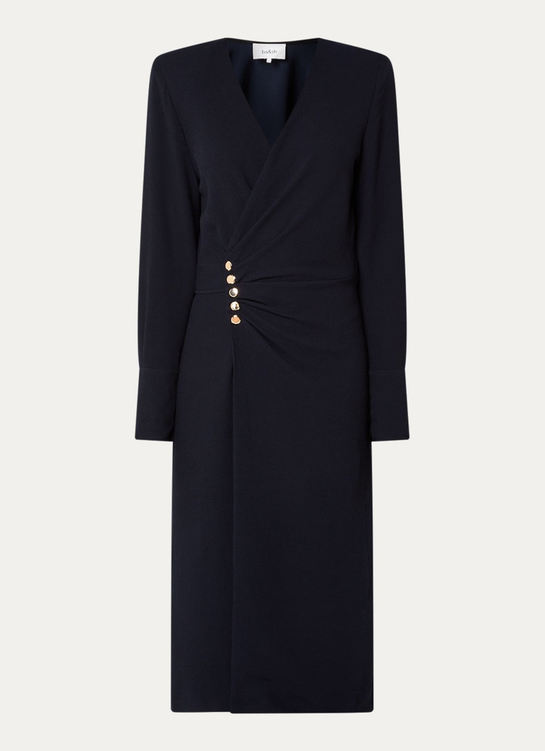 ba&sh Fiji midi jurk met split en V-hals - voorkant donkerblauw