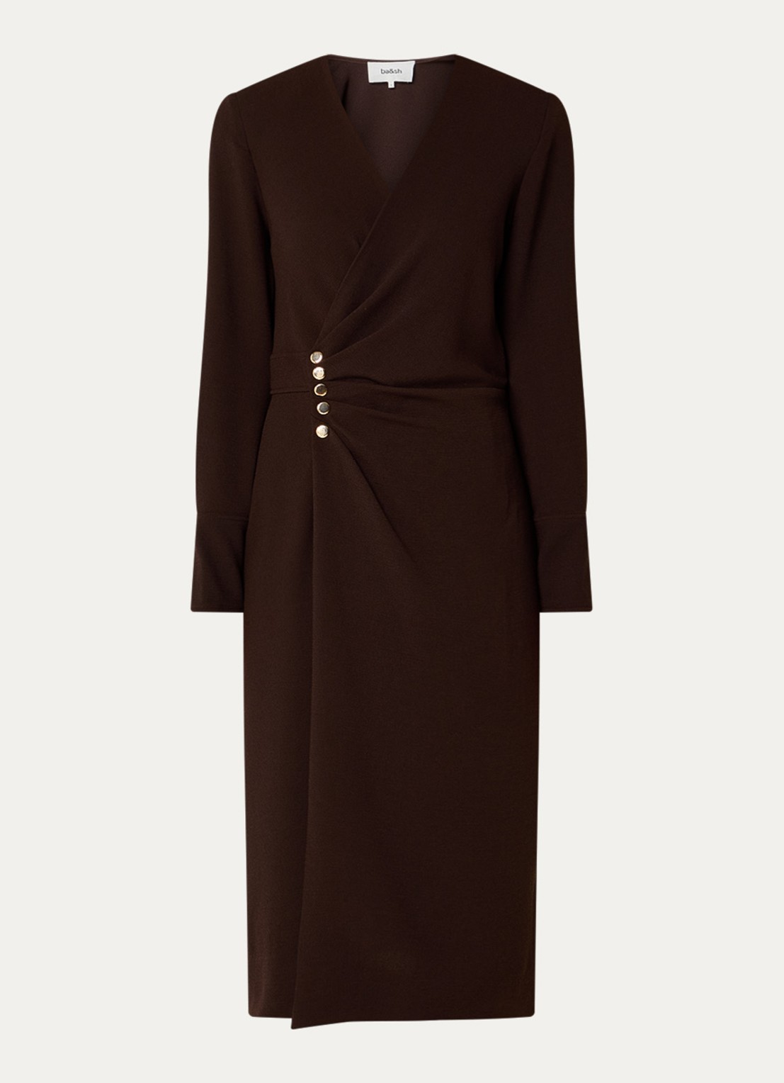 ba&sh Fiji midi jurk met split en V-hals - voorkant 2 donkerbruin
