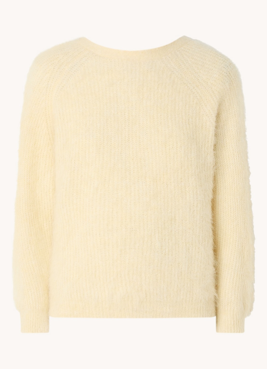 ba&sh Fill grofgebreide trui in alpaca wolblend met rugdecolleté - voorkant 3 lichtgeel