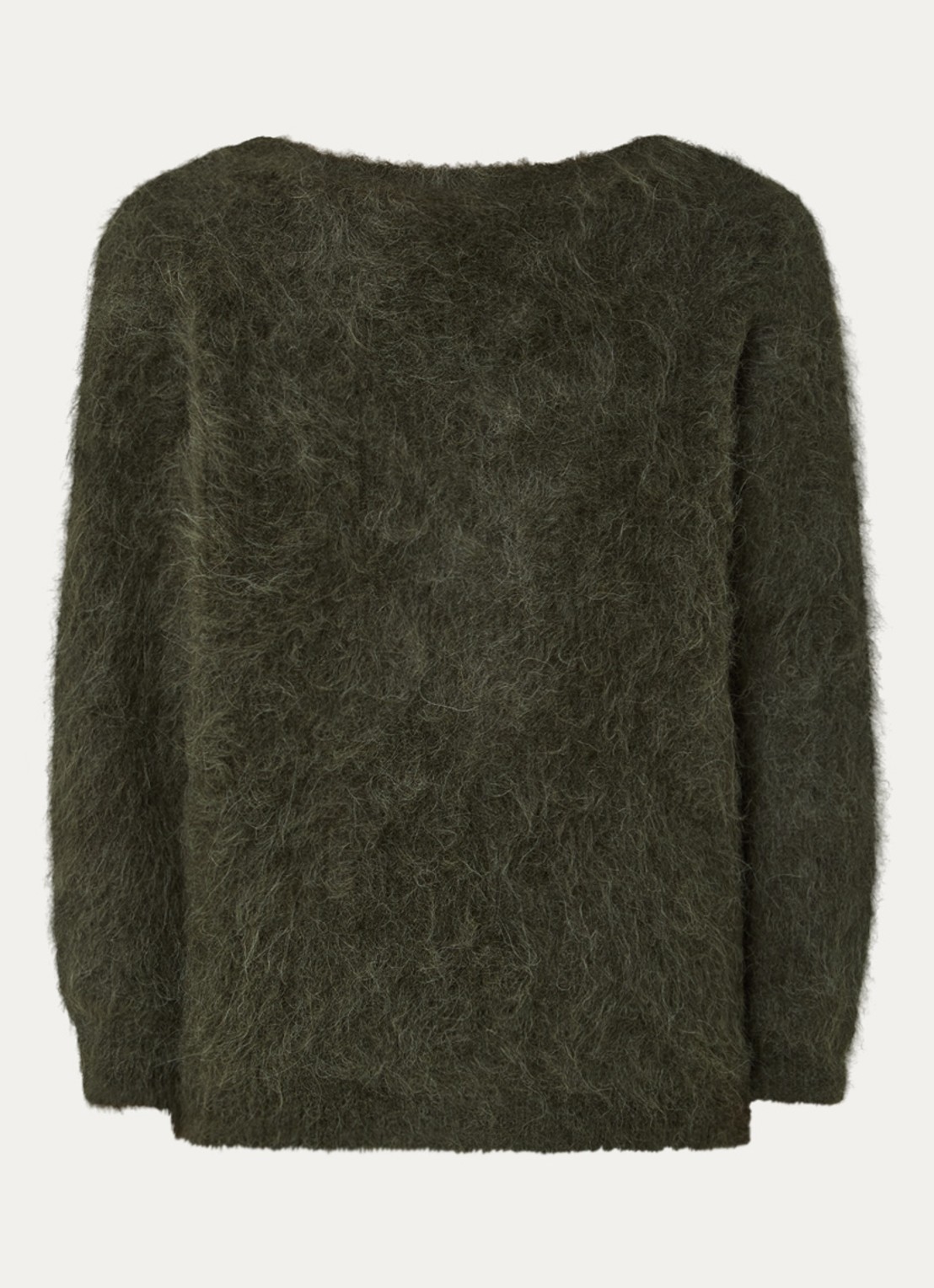 ba&sh Fill grofgebreide trui in alpaca wolblend met rugdecolleté - voorkant bronsgroen