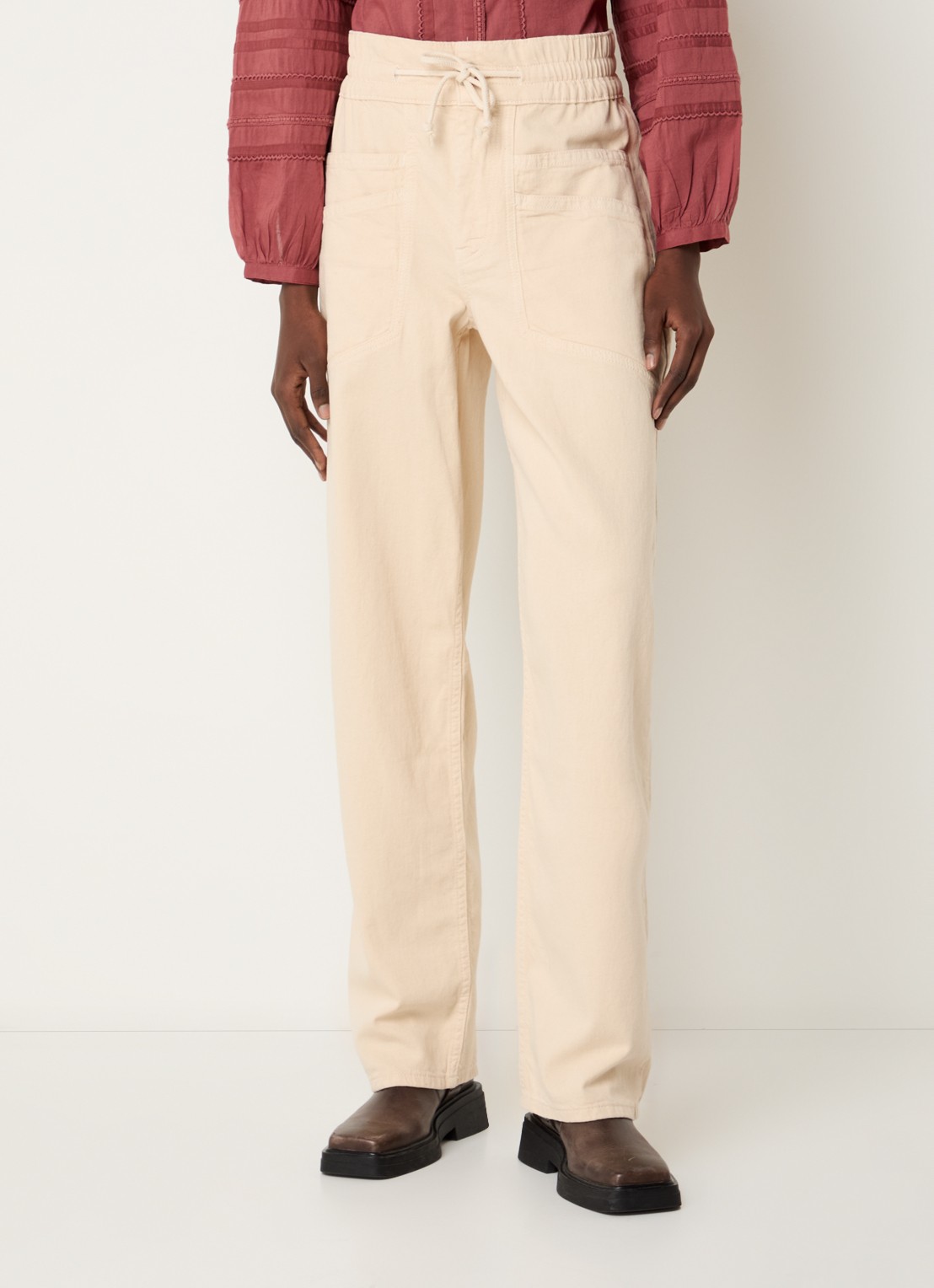 ba&sh Fima high waist straight fit broek met steekzakken - detail 4 gebroken wit