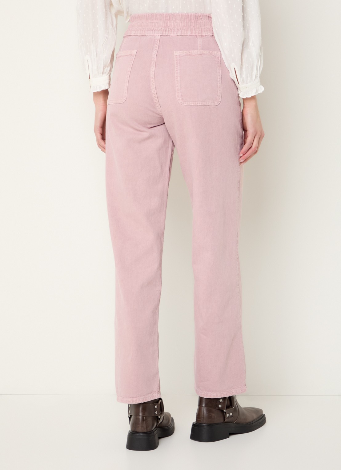 ba&sh Fima high waist straight fit broek met steekzakken - achterkant 3 lichtroze