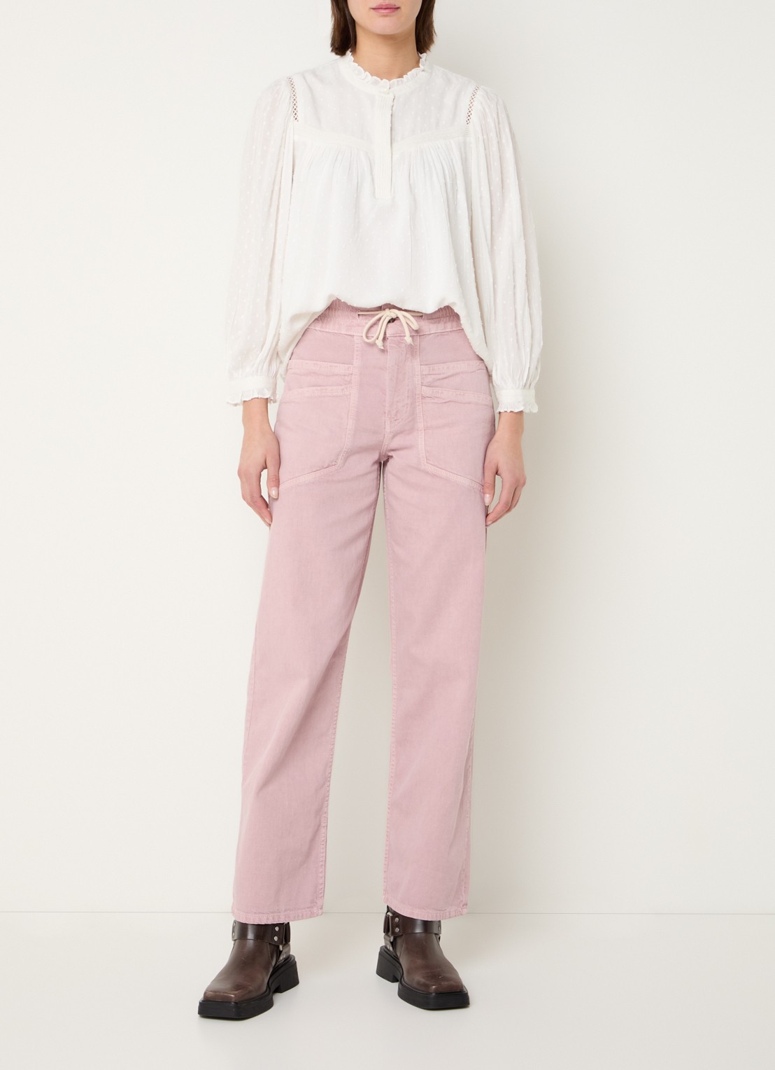 ba&sh Fima high waist straight fit broek met steekzakken - voorkant 2 lichtroze