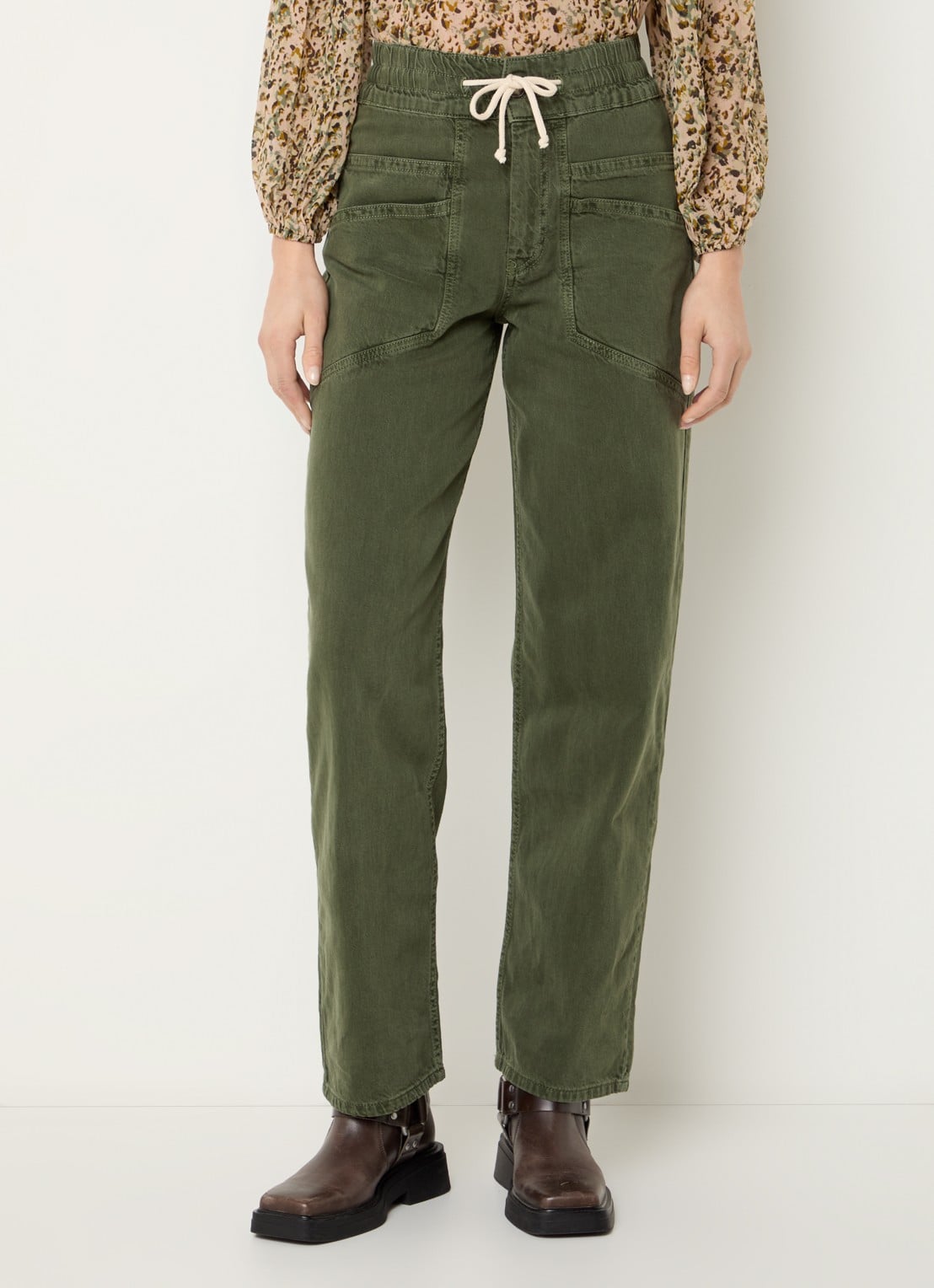 ba&sh Fima high waist straight fit broek met steekzakken - detail 4 donkergroen