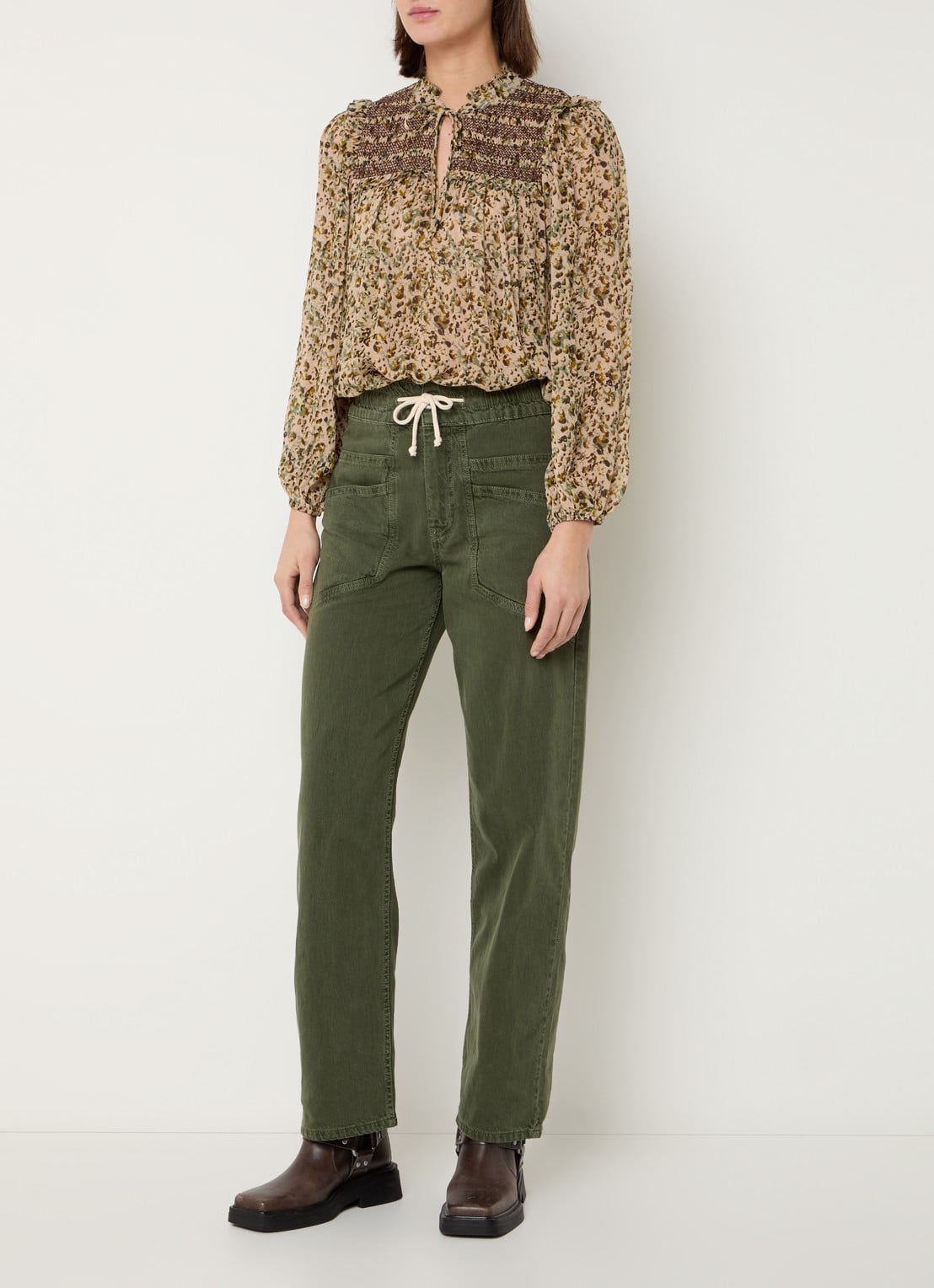 ba&sh Fima high waist straight fit broek met steekzakken - voorkant 3 donkergroen