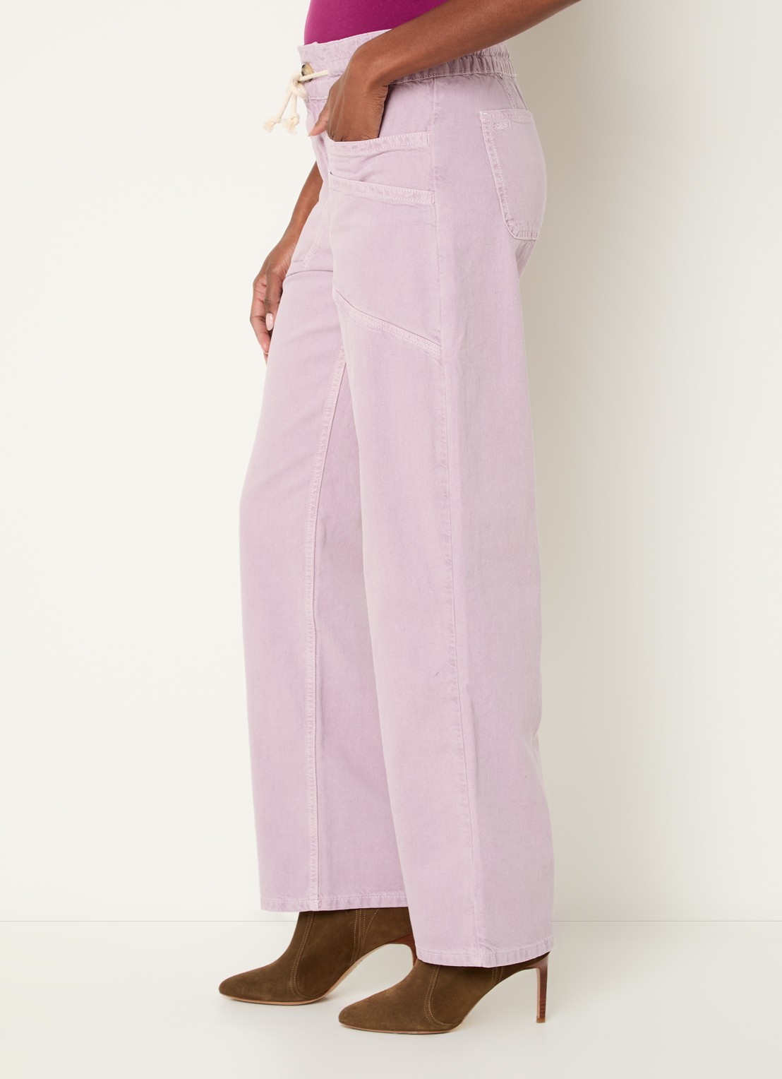 ba&sh Fima high waist straight leg broek met steekzakken - detail 3 lichtpaars