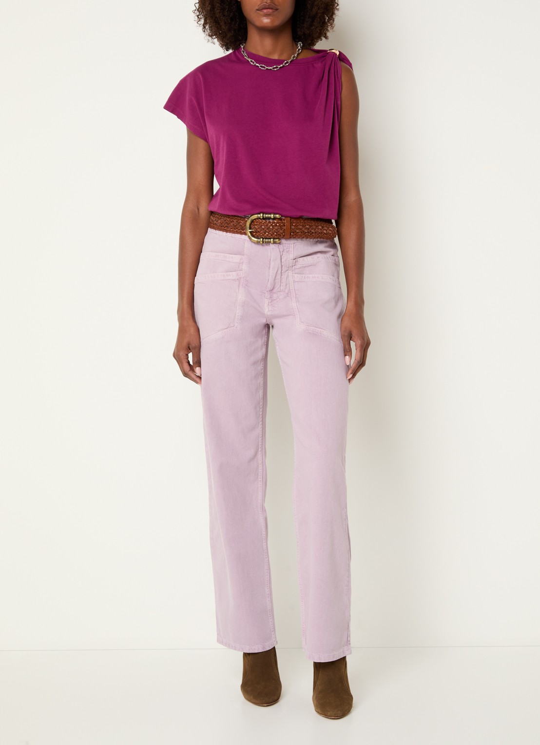 ba&sh Fima high waist straight leg broek met steekzakken - voorkant 5 lichtpaars