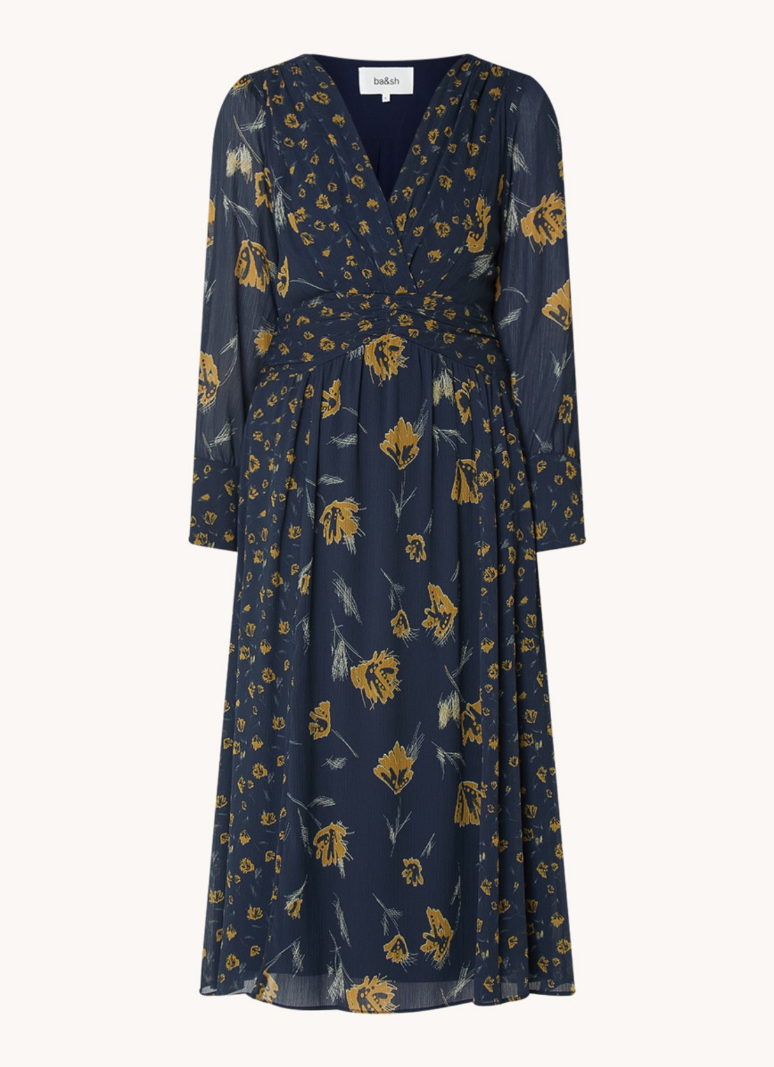 ba&sh Finaya midi tuniekjurk met bloemenprint - voorkant 3 donkerblauw