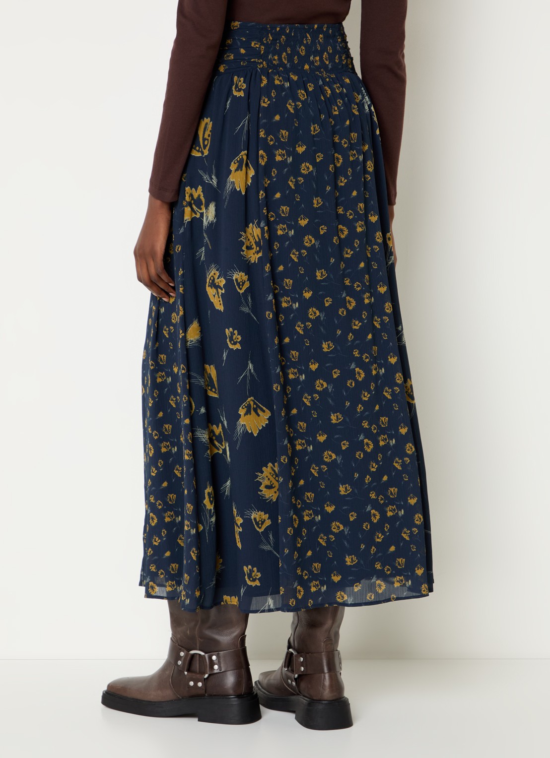ba&sh Findy midi rok met bloemenprint - achterkant 5 petrol