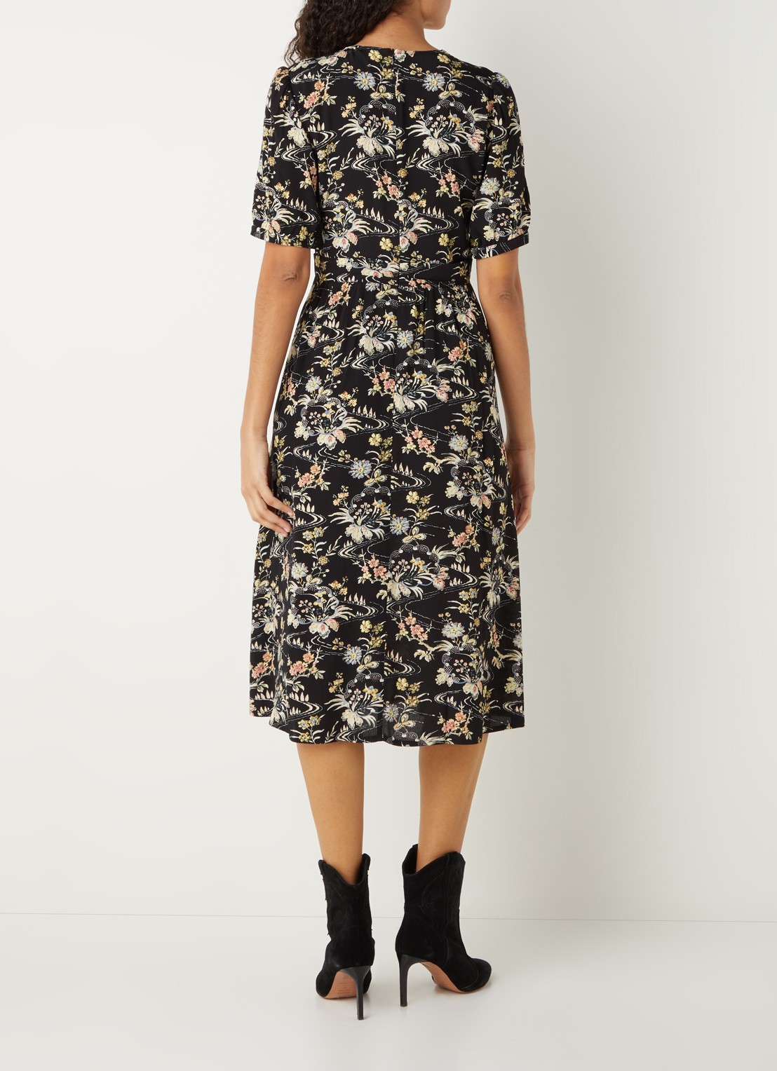 Ba&sh Floe midi jurk met bloemenprint en V-hals  - achterkant 4 zwart