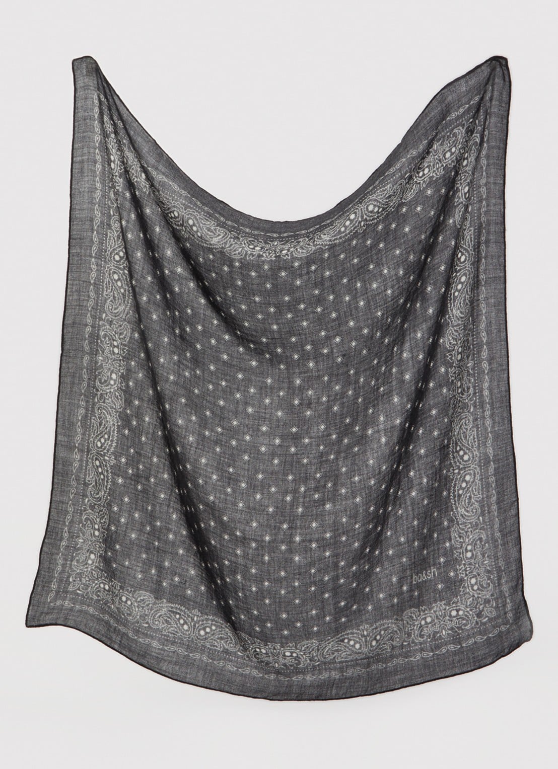 ba&sh Foulard sjaal in zijdeblend met paisley dessin 85 x 85 cm - detail antraciet