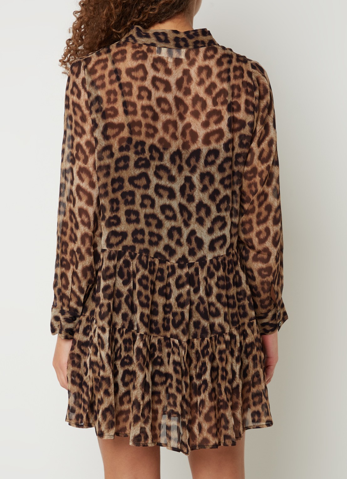 ba&sh Fusion mini blousejurk met panterprint - achterkant camel