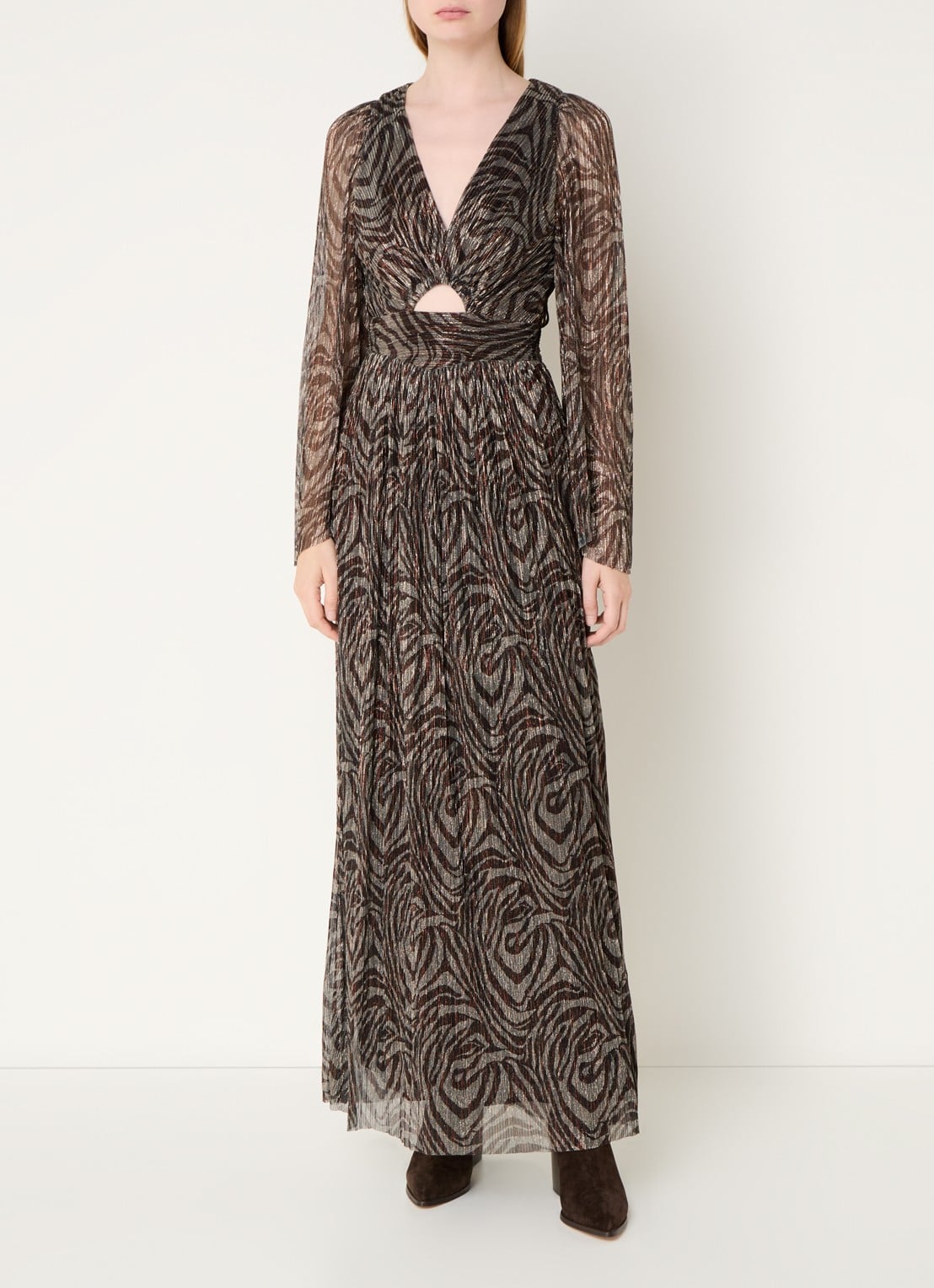 ba&sh Gaelle maxi jurk met cut-out detail en lurex - detail lichtgrijs