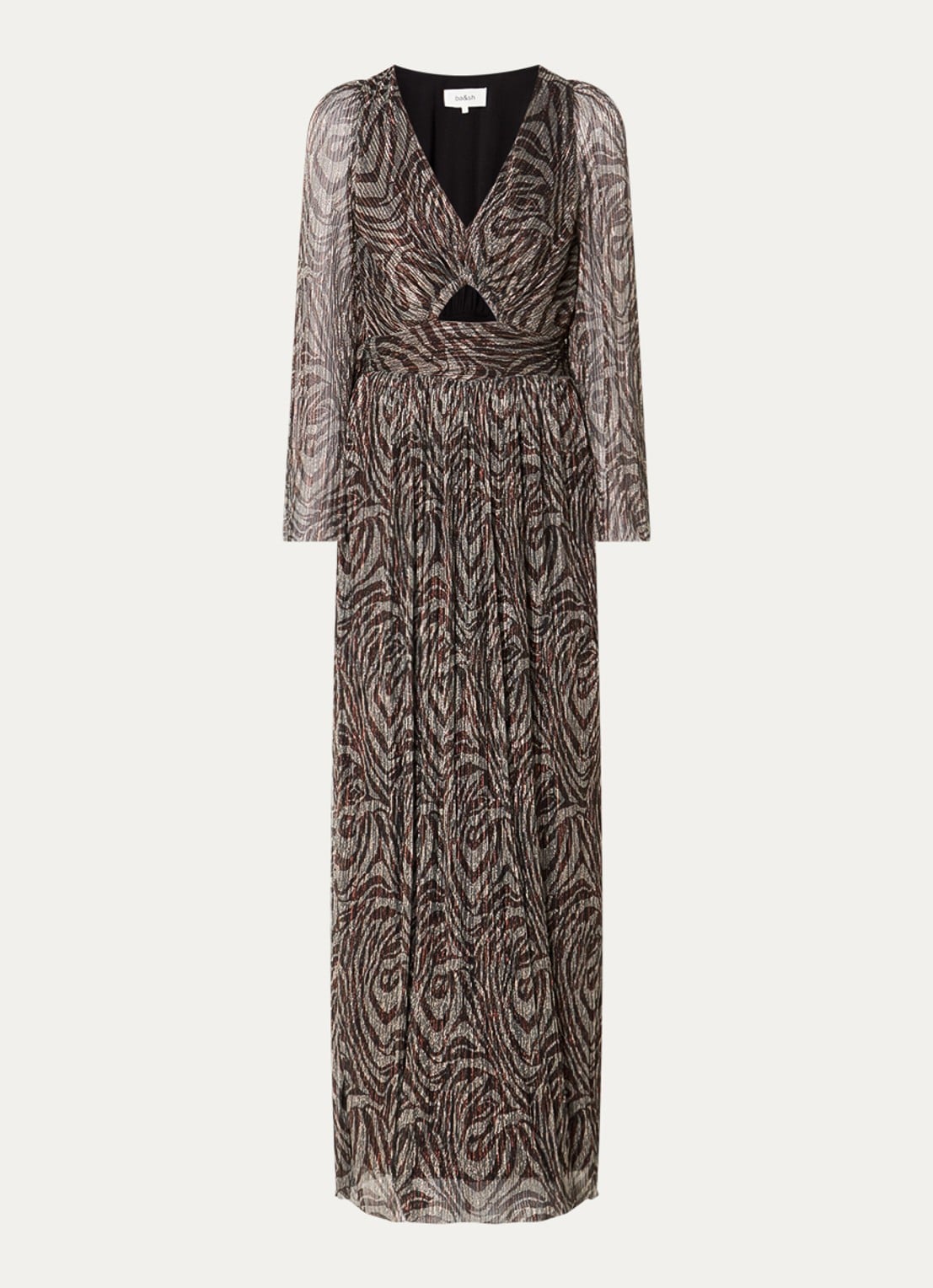 ba&sh Gaelle maxi jurk met cut-out detail en lurex - voorkant 3 lichtgrijs