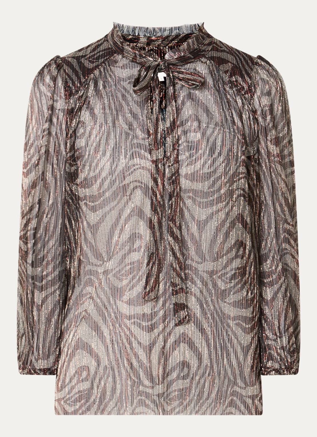 ba&sh Galla semi-transparante tuniek met sjaalkraag en lurex - voorkant 4 lichtgrijs