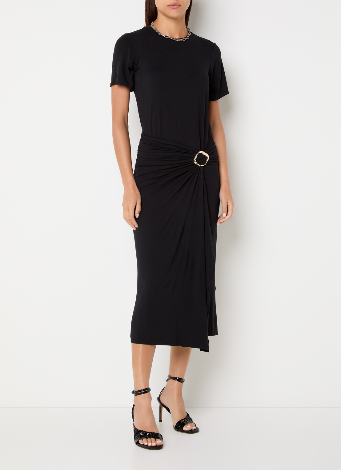 ba&sh Galtea asymmetrische midi jurk van jersey met split - detail 4 zwart