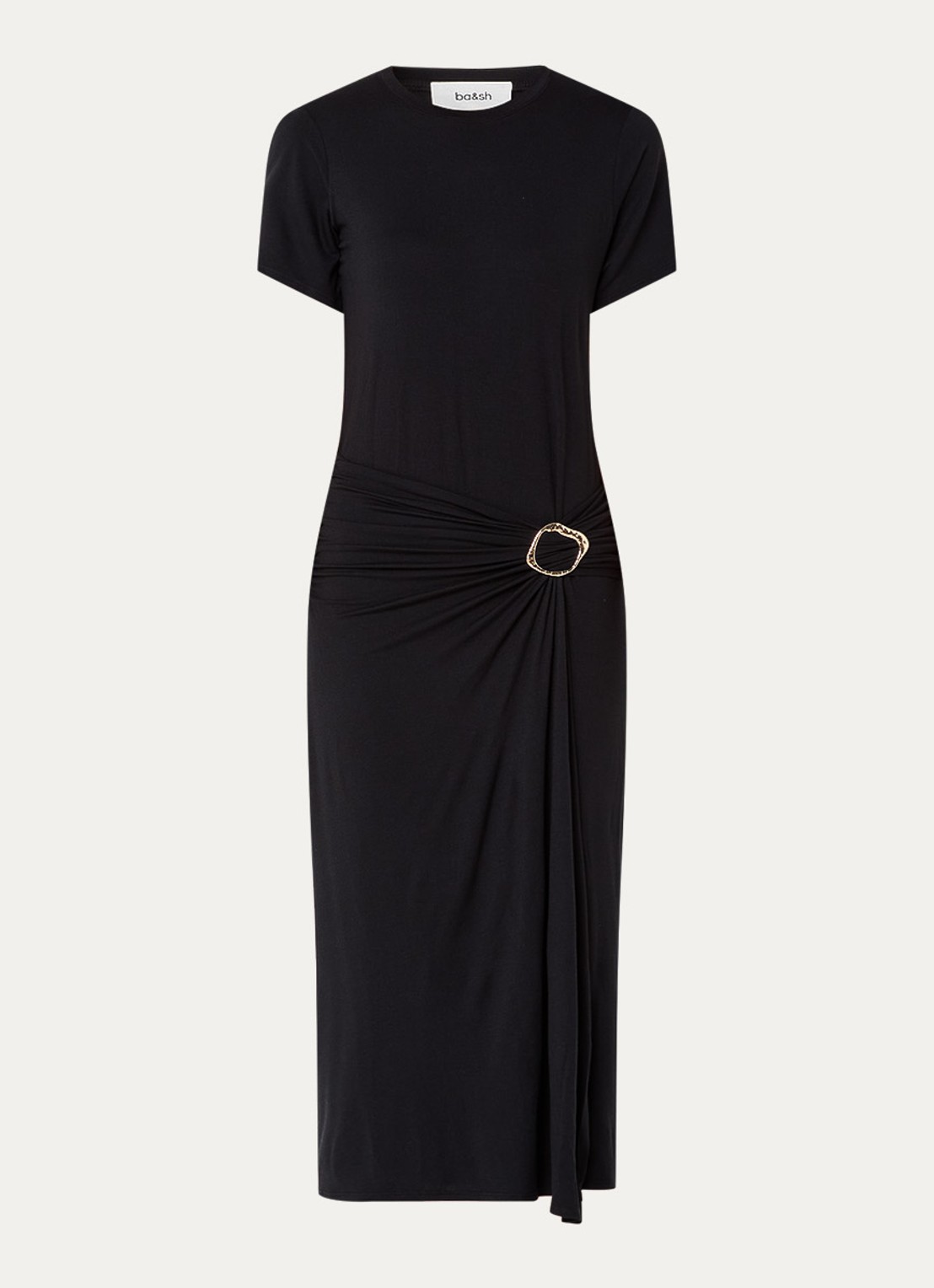 ba&sh Galtea asymmetrische midi jurk van jersey met split - voorkant 2 zwart