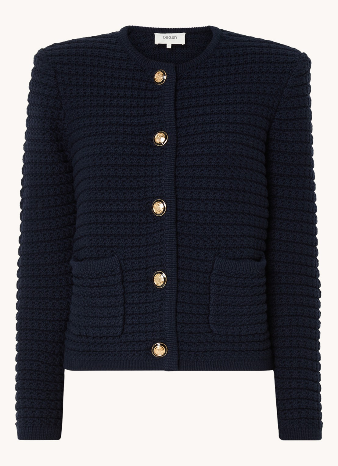 ba&sh Gaspard grofgebreid vest met opgestikte zakken en schoudervulling - voorkant blauw
