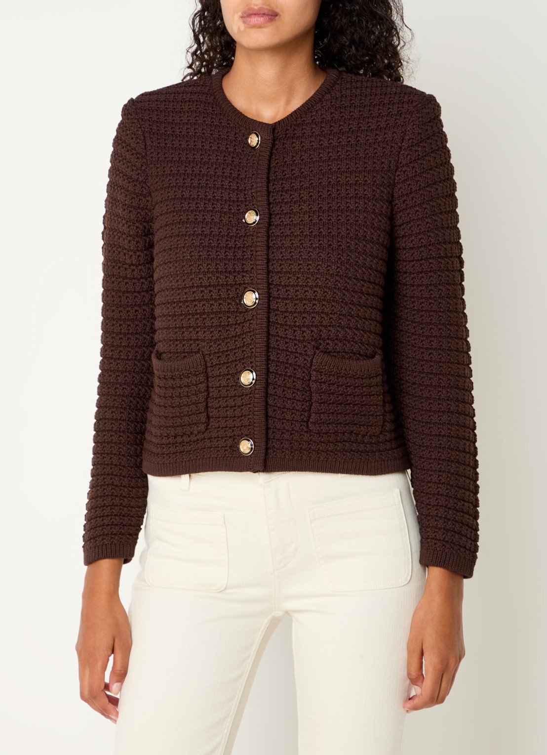 ba&sh Gaspard grofgebreid vest met opgestikte zakken - detail 2 bruin