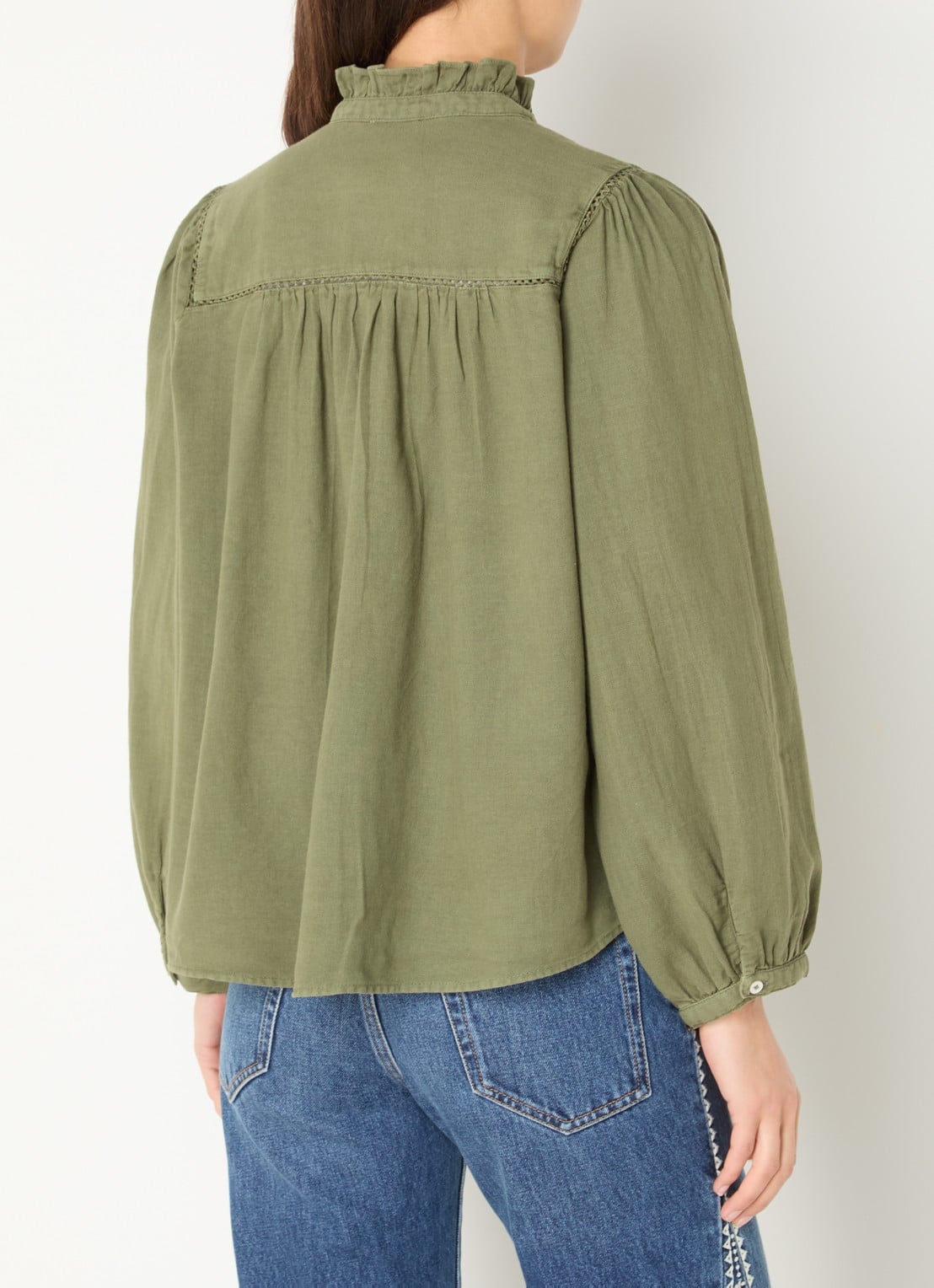 ba&sh Gilda blouse met opengewerkt dessin - achterkant 3 legergroen