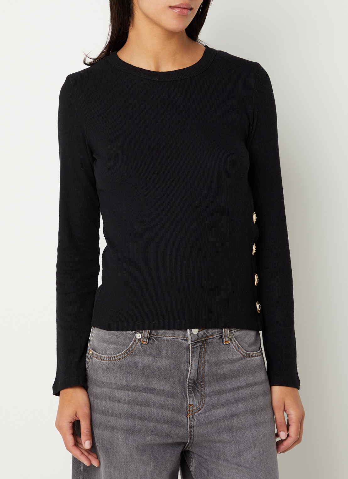 ba&sh Giulia longsleeve met knoopdetail - detail zwart