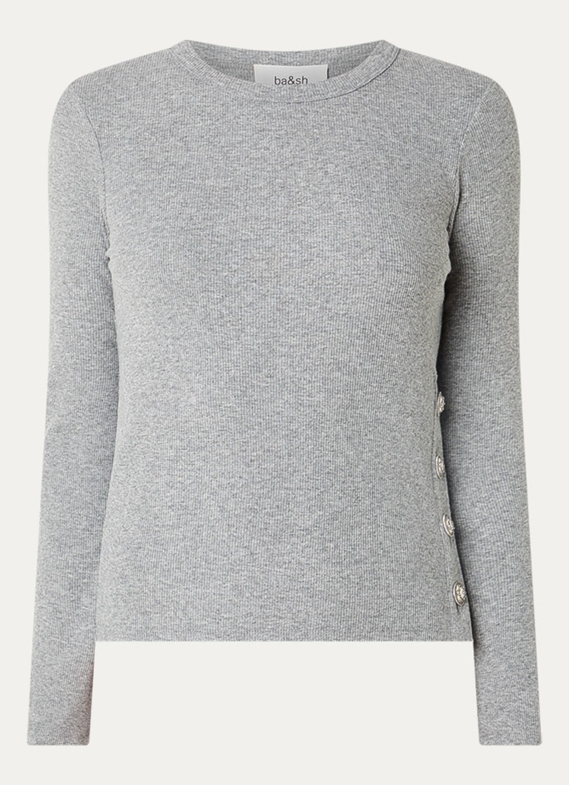 ba&sh Giulia longsleeve met knoopdetail - voorkant 2 grijs