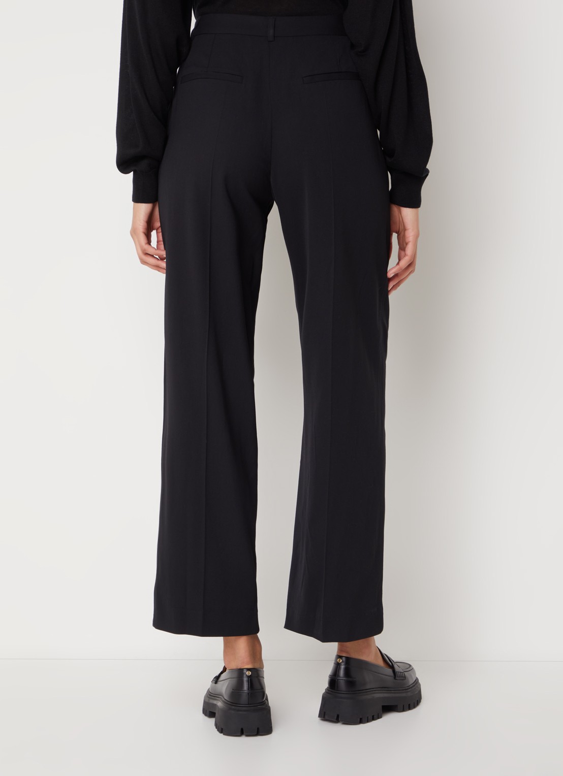 ba&sh Gona high waist wide fit pantalon met plooidetail - achterkant zwart