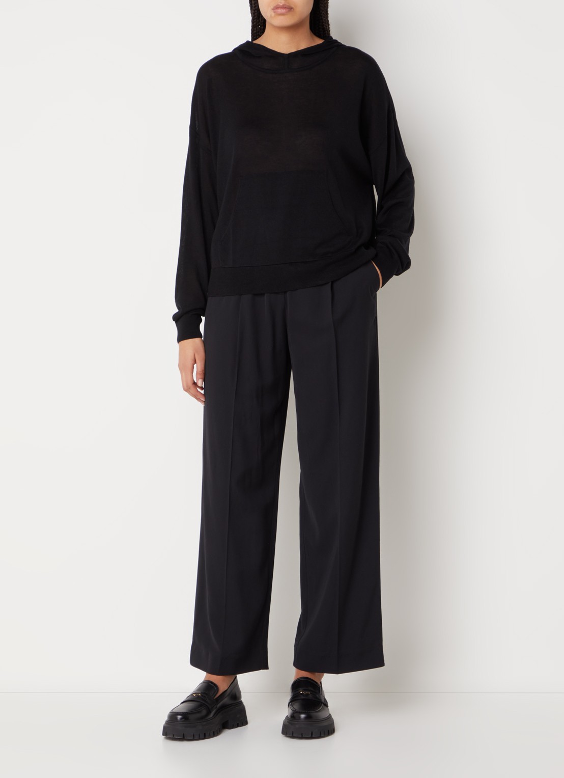 ba&sh Gona high waist wide fit pantalon met plooidetail - voorkant 3 zwart