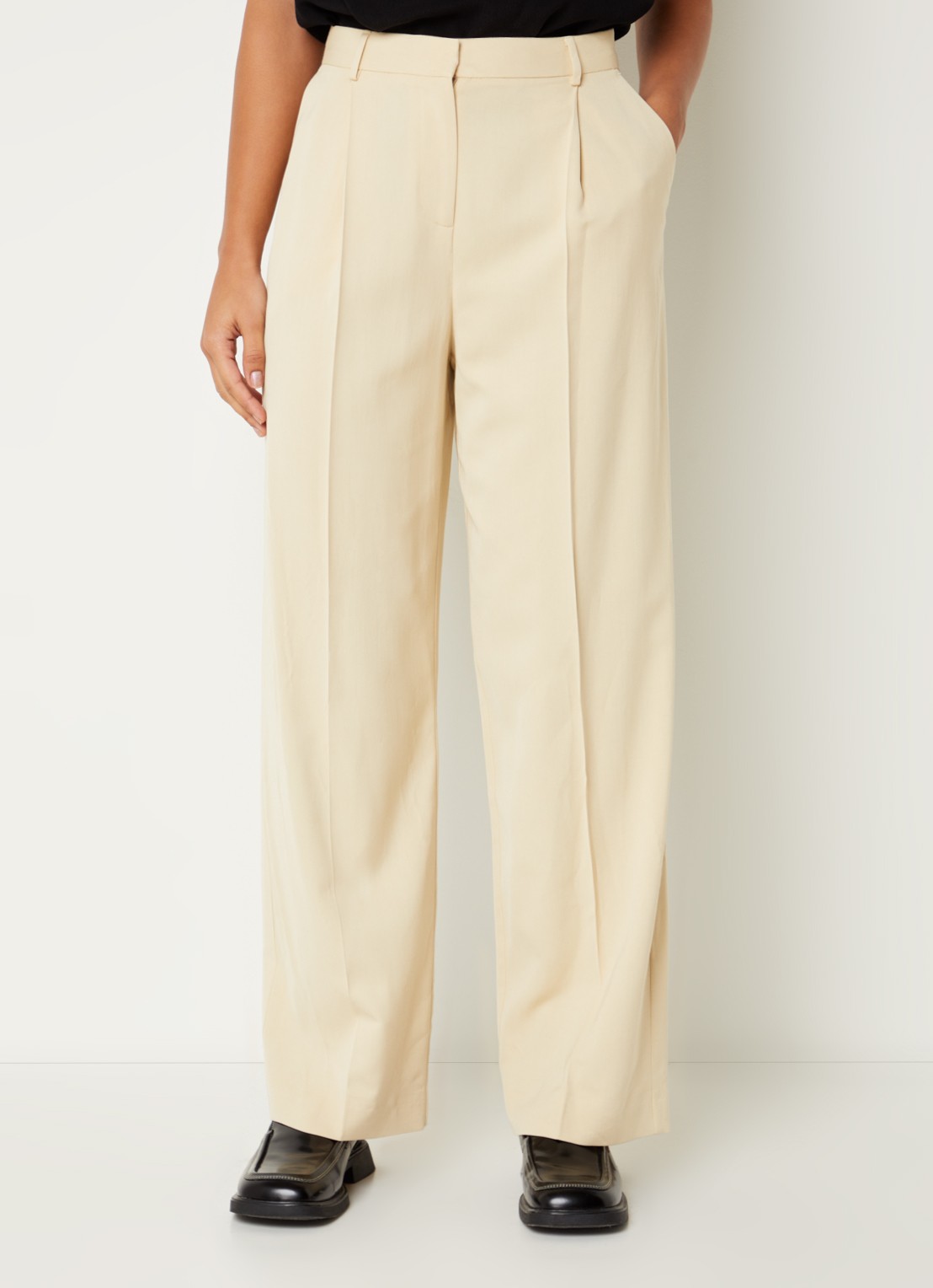 ba&sh Gona high waist wide fit pantalon met plooidetail - detail beige